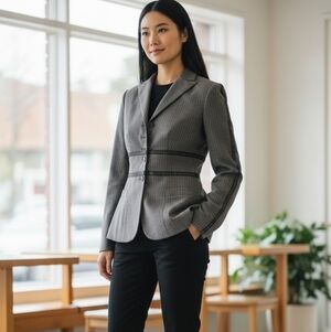 Worth Luxury Wool Pinstripe Blazer Gray Womens Jacket Office Tailored Unique